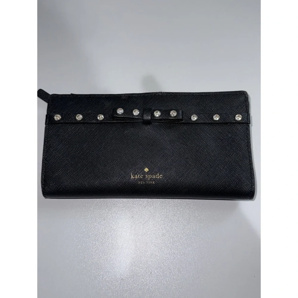Kate Spade New York 250754 Womens Laurel Way Jeweled Clutch Wallet Black Bling R